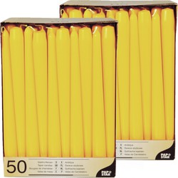 100x stuks dinerkaarsen geel 25 cm - Dinerkaarsen