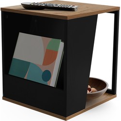 Bijzettafel 40x40 cm met tijdschriftenrek eiken look bruin zwart met stalen frame Woonkamertafel ML design