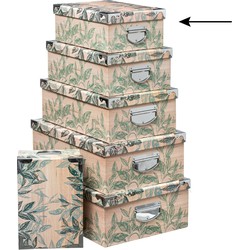 5Five Opbergdoos/box - Green leafs print op hout - L32 x B21.5 x H12 cm - Stevig karton - Leafsbox - Opbergbox