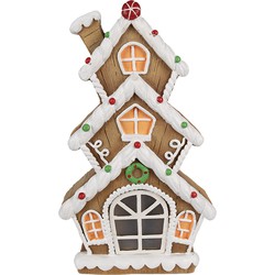 Clayre & Eef Gingerbread house met LED 24x11x41 cm Bruin Kunststof Peperkoekhuisje