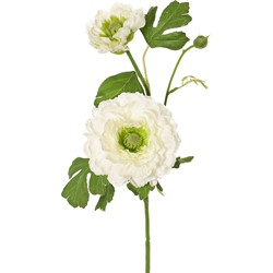 Ranonkel, 2x vertakt met bloemen knop wit kunstbloem zijde nepbloem