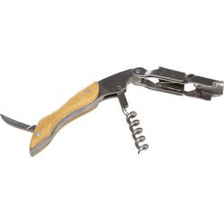 Luxe kurkentrekker kelnermes met opener van metaal en bamboe 12 cm - Kurkentrekkers
