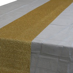 Zilver tafelkleed 274 x 137 cm met gouden tafelloper met glitters voor de kersttafel - Tafellakens