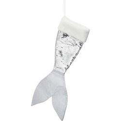 Kerstversiering kerstsok zeemeerminnen staart zilver/wit 45 cm - Kerstsokken