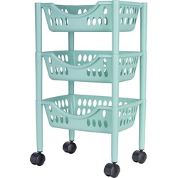 Keukentrolley - 3-laags - licht groen - kunststof - 39 x 26,5 x 66,5 cm - Opberg trolley