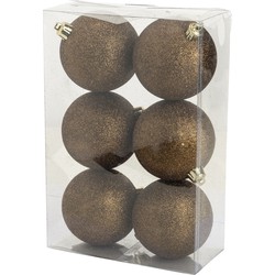 Cosy & Trendy Kerstballen - 6x st - donkerbruin - glitters - 8 cm - Kerstbal