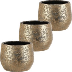 Mica Decorations Bloempot - 3x - goudkleurig - keramiek - 19 x 15 cm - Plantenpotten