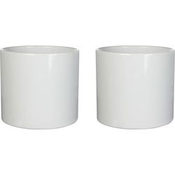 Mica Decorations Bloempot - 2x - wit - glans - keramiek - 19 x 17 cm - Plantenpotten