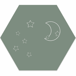 Label2X Muurhexagon kids maan sterren groen 18 x 15 cm - 18 x 15 cm