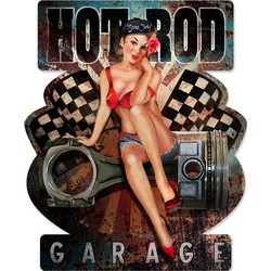 Clayre & Eef Tekstbord 33*1*40 cm Zwart Ijzer Vrouw Hot Rod Garage Wandbord Quote Bord