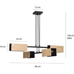Rauma 4L hanglamp zwart en hout 4x E27