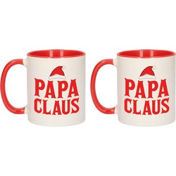 Set van 2x stuks papa Claus mokken/bekers kerstcadeau vader rood Kerstmis 300 ml - Bekers