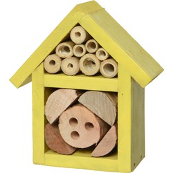 Klein geel insectenhotel huisje 11 cm - Insectenhotel