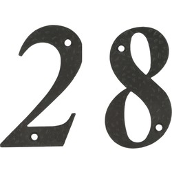AMIG Huisnummer 28 - massief gesmeed staal - 10cm - incl. bijpassende schroeven - zwart - Huisnummers