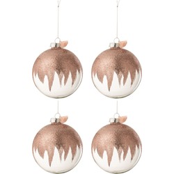 J-line - Doos Van 4 Kerstballen Glitter Mini Kwast Roze Glas Transparant Large - 12x12x12cm