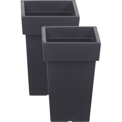 2x stuks hoge kunststof plantenpot/bloempot Square 23 cm/hoogte 35 cm antraciet grijs - Plantenpotten