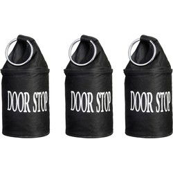 Canvas deurstopper zwart met ring - 3x - H28 cm - Deur vastzetter - Deurstoppers
