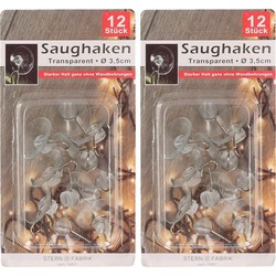 Ophanghaakjes met zuignap - 24x stuks - transparant - dia 3 cm - Handdoekhaakjes