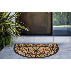 Bogota Kokos - Deurmat - Halfrond - Droogloopmat – Beige / Zwart - Slijtvast & 100% Kokosvezel- 45x75 CM