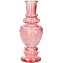Ideas 4 Seasons Bloemenvaas Venice - voor kleine stelen/boeketten - gekleurd sierglas - ribbel roze - D5.7 x H15 cm - Vazen