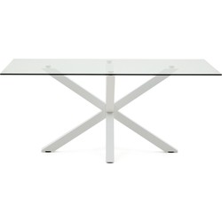 Kave Home - Argo glazen tafel met stalen poten met witte afwerking 180 x 100 cm