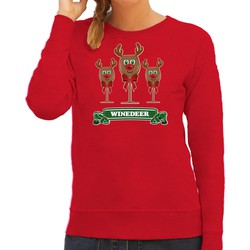 Bellatio Decorations Foute Kersttrui/sweater dames - winedeer - rood - wijn - rendier - Rudolf S - kerst truien