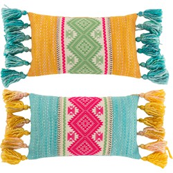 D- J-line - Kussen Sarah Katoen Mix Assortiment Van 2 - 28x73x10cm