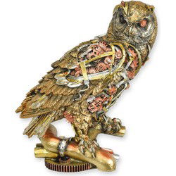 A RESIN STEAMPUNK FIGURINE OF AN OWL
