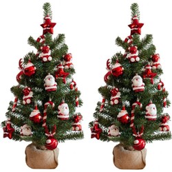 Set van 2x stuks kunstbomen/kunst kerstbomen inclusief kerstversiering 75 cm kerstversiering - Kunstkerstboom