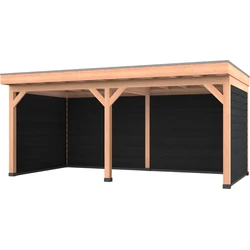 Douglas overkapping 600 x 300, met zwarte achterwand en twee zijwanden, Westwood Comfort Green