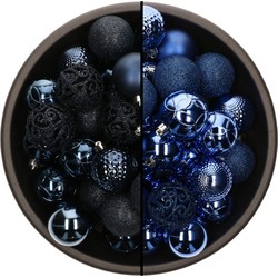 74x stuks kunststof kerstballen mix van donkerblauw en kobalt blauw 6 cm - Kerstbal