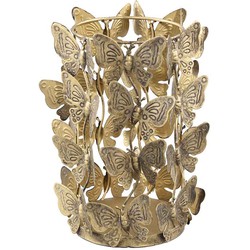 PTMD Butterfly Rond Windlicht - H23,5 x Ø17 cm - Ijzer/glas - Goud