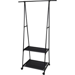 Storage Solutions Kledingrek met planken - metaal - op wielen - zwart - 85 x 45 x 157 cm - Kledingrekken