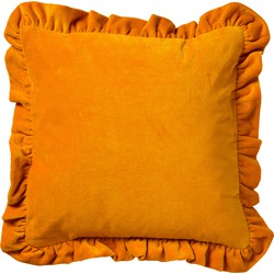 Dutch Decor YARA - Sierkussen 45x45 cm - 100% katoen - velvet - met ruches - Golden Glow - geel - Dutch Decor