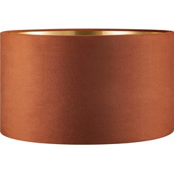 Fluweel - Velvet Lampenkap - Cilinder - Bruin + goud - Luxe stijl - ø40 x 22 cm - E27 fitting - voor staande lamp en Pendellamp - voor woonkamer en eetkamer