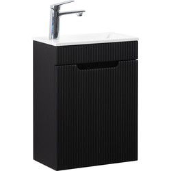 Badplaats Toiletmeubel Thermis 40 x 22 cm - Mat Zwart - Fonteinmeubel met Witte Wastafel