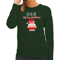 Bellatio Decorations foute kersttrui/sweater dames - Kerstman - groen - Merry Christmas 2XL - kerst truien