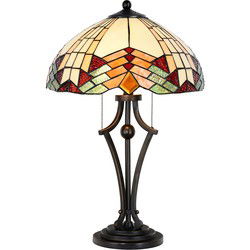 LumiLamp Tiffany Tafellamp  Ø 40x60 cm  Beige Rood Glas Tiffany Bureaulamp