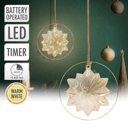 Kerstster kerstboomdecoratie van glas Ø18 cm met 40 LED's warm wit en timer