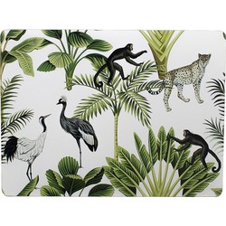 4x stuks rechthoekige placemats jungle print wit kurk 30 x 40 cm - Placemats