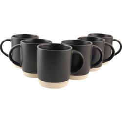 OTIX Koffiekopjes - Theemokken - Koffietassen - Set van 6 - Zwart - 310 ml - Aardewerk - ONYX
