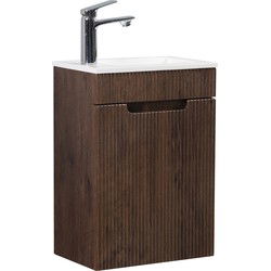Badplaats Toiletmeubel Thermis 40 x 22 cm - Walnoot Bruin - Fonteinmeubel met Witte Wastafel