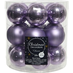 18x stuks kleine glazen kerstballen heide lila paars 4 cm mat/glans - Kerstbal