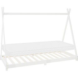 Kinderbed Tipi 90x200 cm wit gemaakt van grenenhout incl. matras H-10cm houten bed met lattenbodem ML design