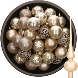 37x stuks kunststof kerstballen 6 cm incl. glazen piek champagne - Kerstbal