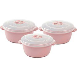 Magnetronschaal met deksel/ventiel - 3x - 1 liter - roze - kunststof - Magnetronbakken