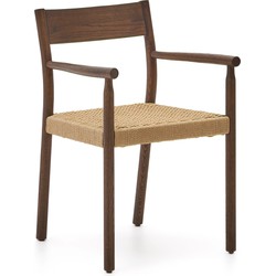 Kave Home - Yalia-stoel in massief eikenhout FSC 100% met natuurlijke walnoot-afwerking en zitting van