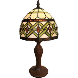 LumiLamp Tiffany Tafellamp  21x21x33 cm Beige Groen Glas Tiffany Bureaulamp