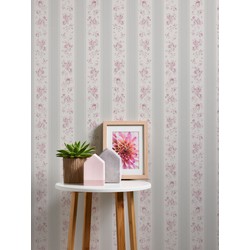Livingwalls behang bloemmotief grijs, wit en roze - 53 cm x 10,05 m - AS-390692