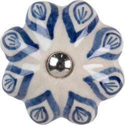 Clayre & Eef Deurknop  Ø 5 cm Blauw Beige Keramiek Meubelknop